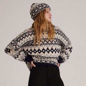 Favorite Daughter Sweater & Hat Set, Blue-Grey Fair Isle, NWT, Size M